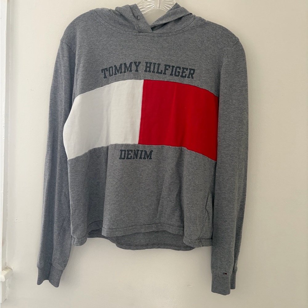 Tommy Hilfiger Gray Hoodie with Red and White Accents